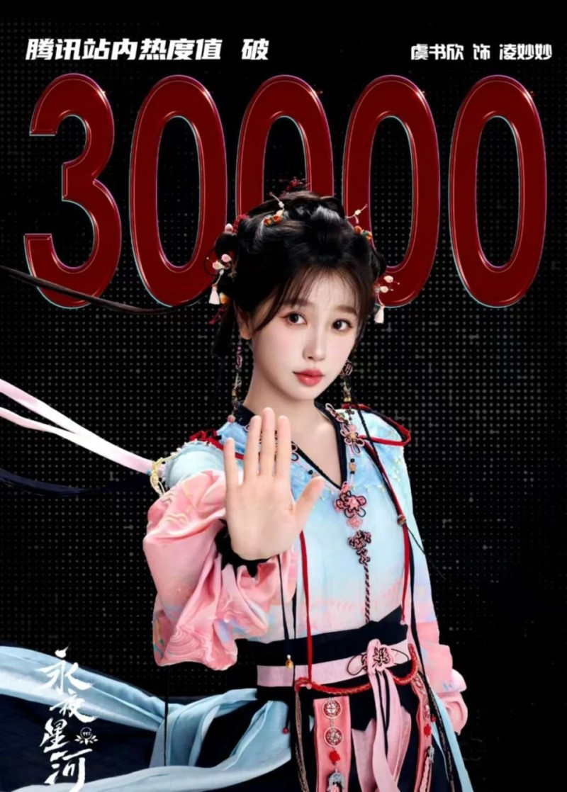 《永夜星河》热度破30000，虞书欣成95花top1，演员和剧双向成就